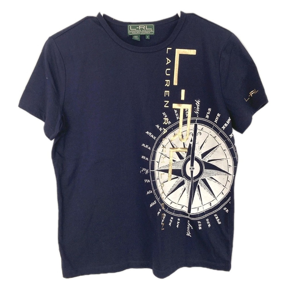 Lauren Ralph Lauren Shirt Women M Blue Compass Marine Graphic Short Sleeve Tee